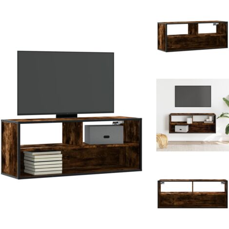 Meuble TV chêne fumé 100x31x39,5 cm bois d'ingénierie et métal - Meuble TV - Meubles TV - Support TV - Meuble HiFi