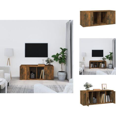Meuble TV Chêne fumé 100x35x40 cm Bois d'ingénierie - Meubles Tv - Meuble Téléviseur - Rangement Tv - Unité Tv - Support Tv