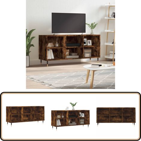 Meuble TV chêne fumé 103,5x30x50 cm bois d'ingénierie - Meuble Tv - Meuble Téléviseur - Meuble Rangement - Bibliothèque Murale - Support Écran Plat