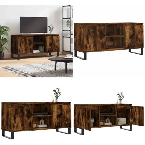 Meuble TV chêne fumé 104x35x50 cm bois d'ingénierie - Rangement salon - Bois d'ingénierie