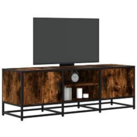 Meuble TV chêne fumé 120x35x41 bois d'ingénierie et métal