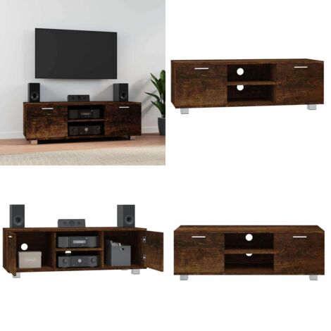 Meuble TV Chêne fumé 120x40,5x35 cm Bois d'ingénierie - Meuble Tv - Meuble Télévision - Support Tv - Unité Tv - Rangement Tv - Home & Living