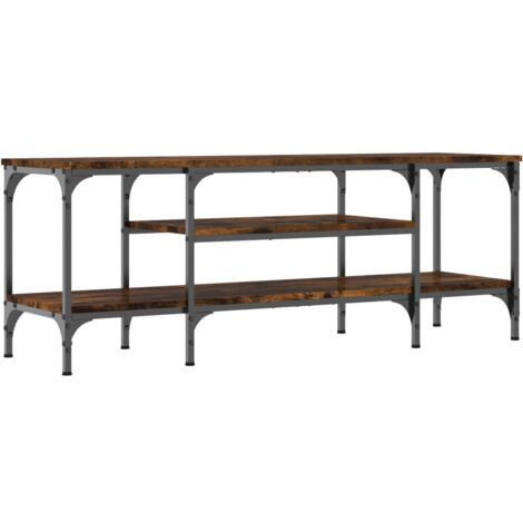 Meuble TV chêne fumé 121x35x45 bois d'ingénierie et fer