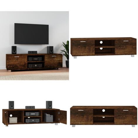 Meuble TV Chêne fumé 140x40,5x35 cm Bois d'ingénierie - Meubles Tv - Meuble Tv - Support Tv - Unité Tv - Meuble Design - Home & Living