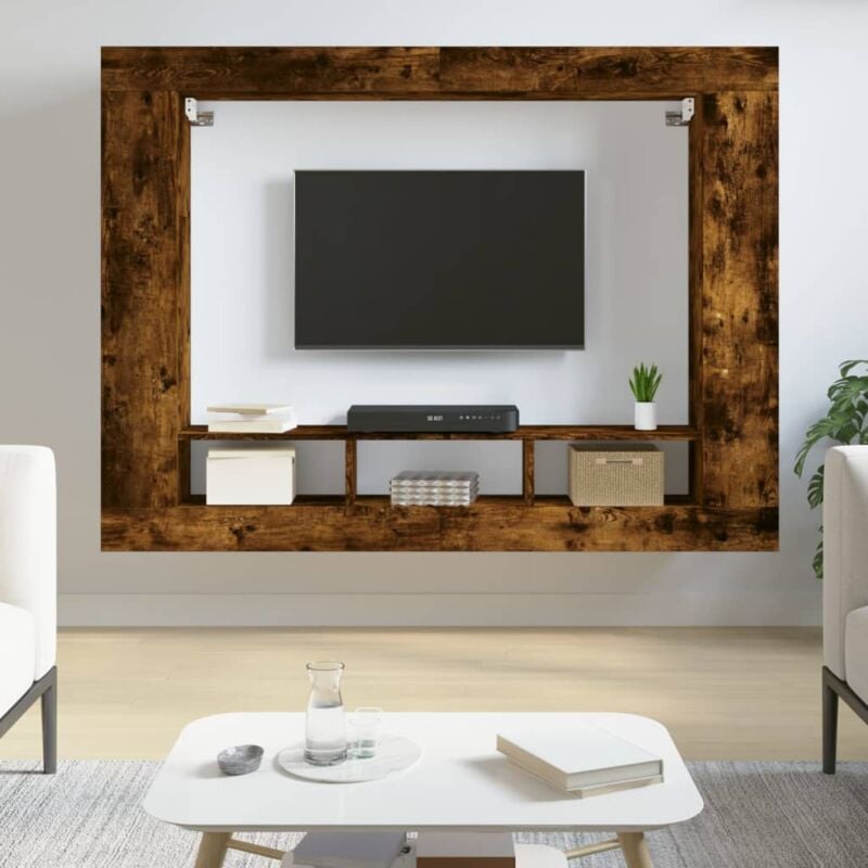 Torana - Meuble tv chêne fumé 152x22x113 cm bois d'ingénierie