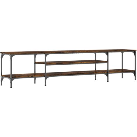 Meuble TV chêne fumé 201x35x45 bois d'ingénierie et fer