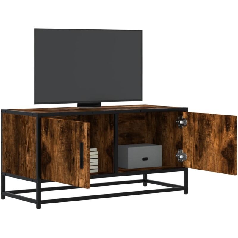 Vidaxl - Meuble tv chêne fumé 80x34,5x40 cm bois d'ingénierie et métal
