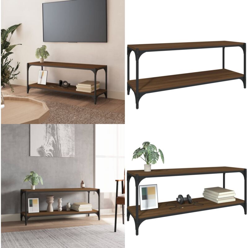Meuble TV Chêne marron 100x33x41 cm Bois d'ingénierie et acier - Meubles Tv - Meuble Tv Industriel - Meuble Tv Moderne - Table Basse Industrielle