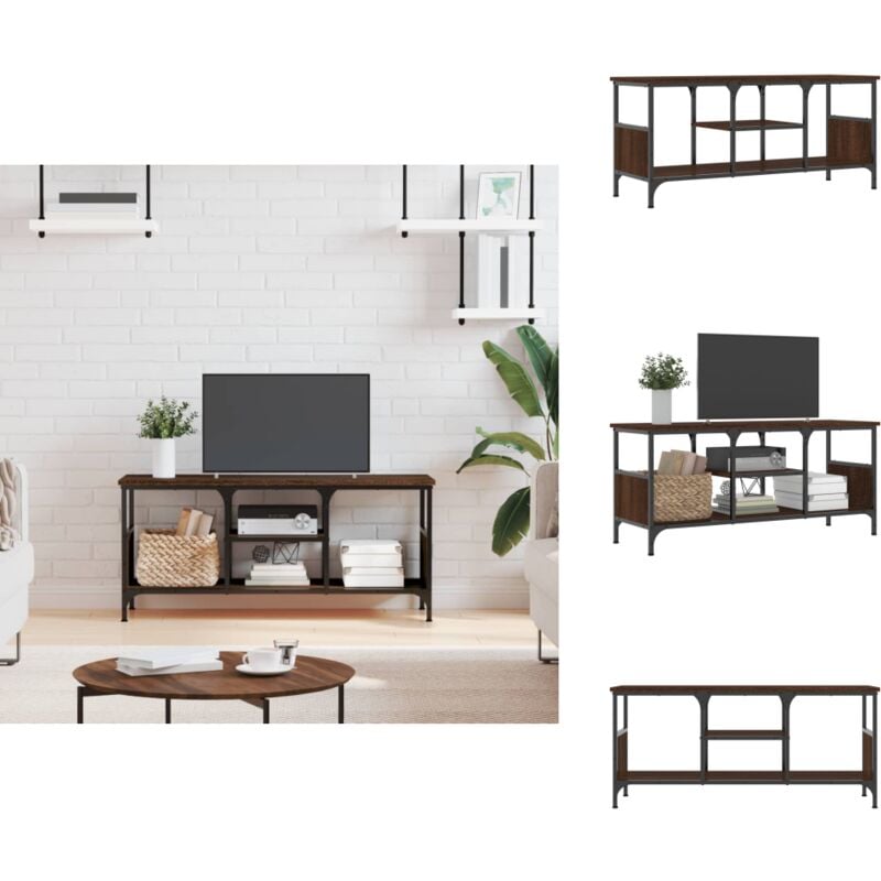 Meuble TV chêne marron 100x35x45 cm bois d'ingénierie et fer - Meubles Tv - Meuble Tv Industriel - Armoire Media - Meuble Multimedia - Rangement Tv