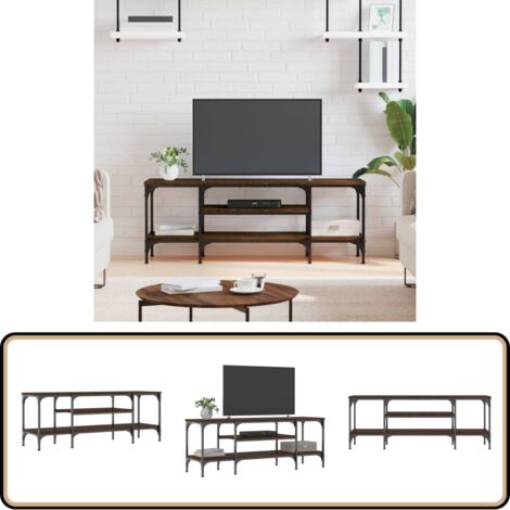 Meuble TV chêne marron 121x35x45 cm bois d'ingénierie et fer - Meubles Tv - Meuble Tv Industriel - Armoire Media - Meuble Multimedia - Rangement Tv