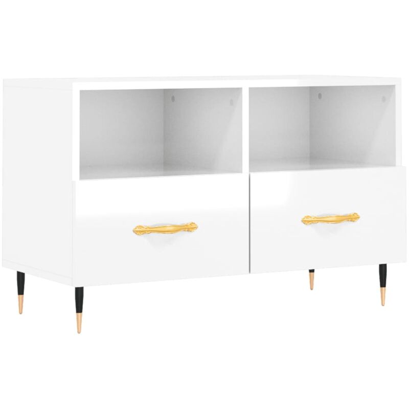 Meuble TV Blanc brillant 80x36x50 cm Bois d'ingénierie vidaXL
