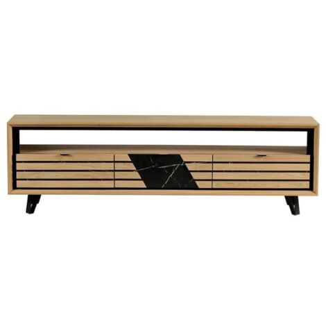 Meuble TV chêne massif blanchi et décor marbre 180cm Casita STORIA