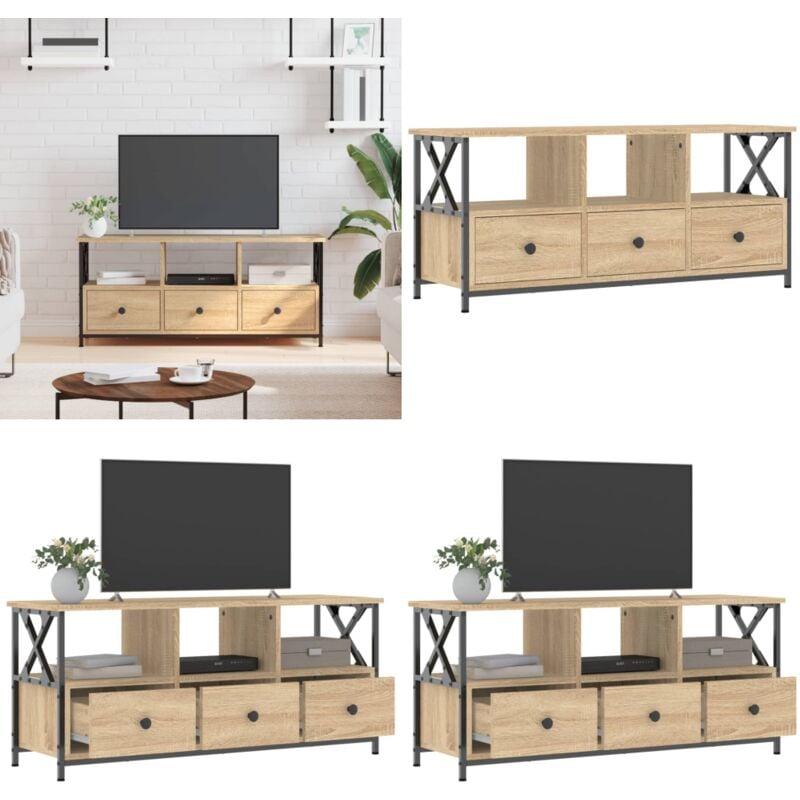 Vidaxl - Meuble tv chêne sonoma 102x33x45 cm bois d'ingénierie et fer - Meuble Tv Industriel - Meuble Tv Design - Meuble Tv Moderne - Armoire