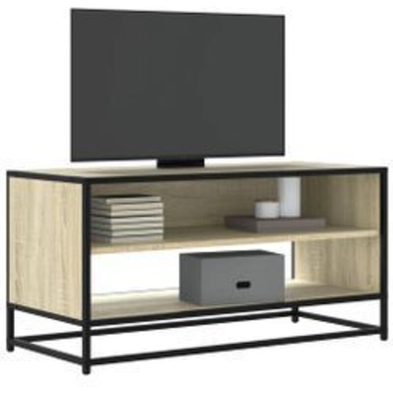 Meuble TV chêne sonoma 91x40x46 bois d'ingénierie et métal Meuble TV chêne sonoma 91x40x46 bois d'ingénierie et métal