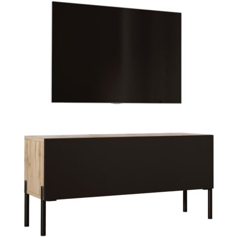 Meuble TV : Chêne Wotan / Noir Mat, pieds noires, 100 × 52 × 32 cm