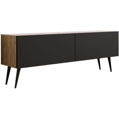 Meuble TV : Chêne Wotan / Noir Mat, pieds noires, 140 × 52 × 32 cm