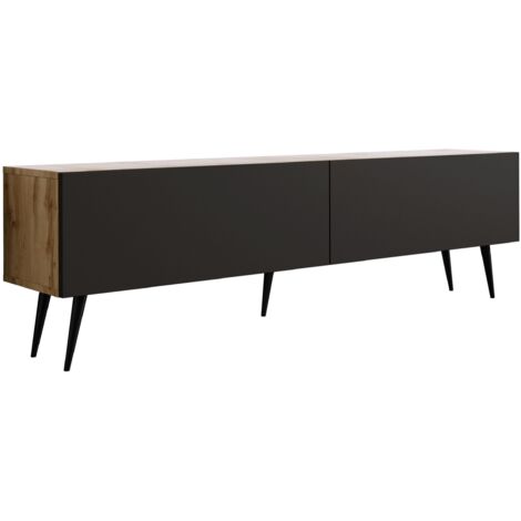 Meuble TV : Chêne Wotan / Noir Mat, pieds noires, 170 × 52 × 32 cm