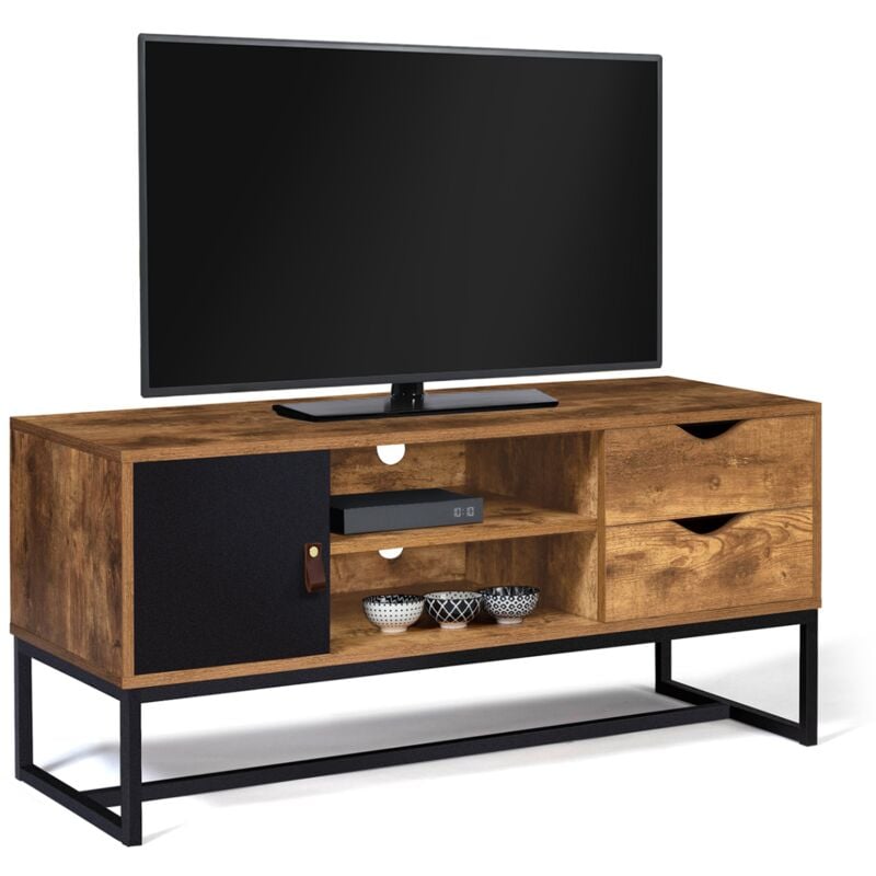 Meuble tv 110 cm chicago 2 tiroirs avec placard design industriel