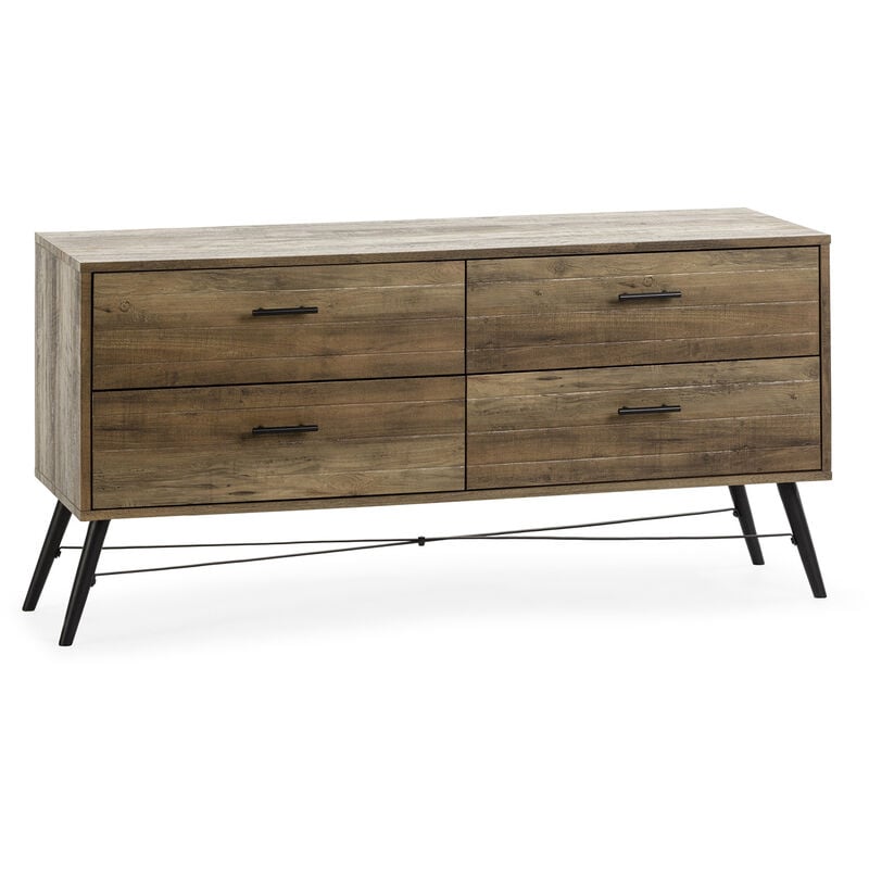 Meuble TV Clavel 4 tiroirs Couleur Rustique, coulisses métal