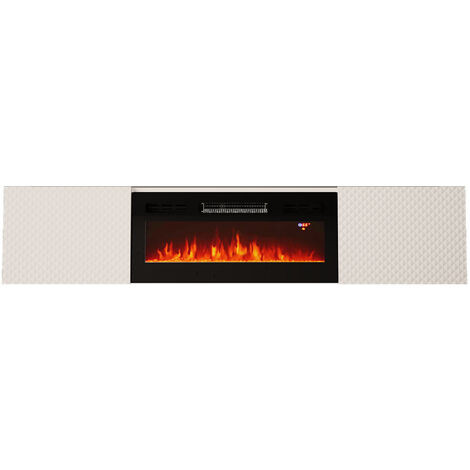 Meuble TV COAL 180cm blanc brillant avec cheminée électrique