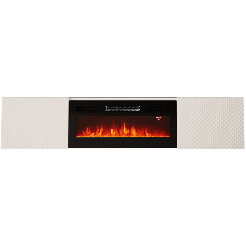 Bim Furniture - Meuble tv coal 180cm blanc brillant avec cheminée électrique