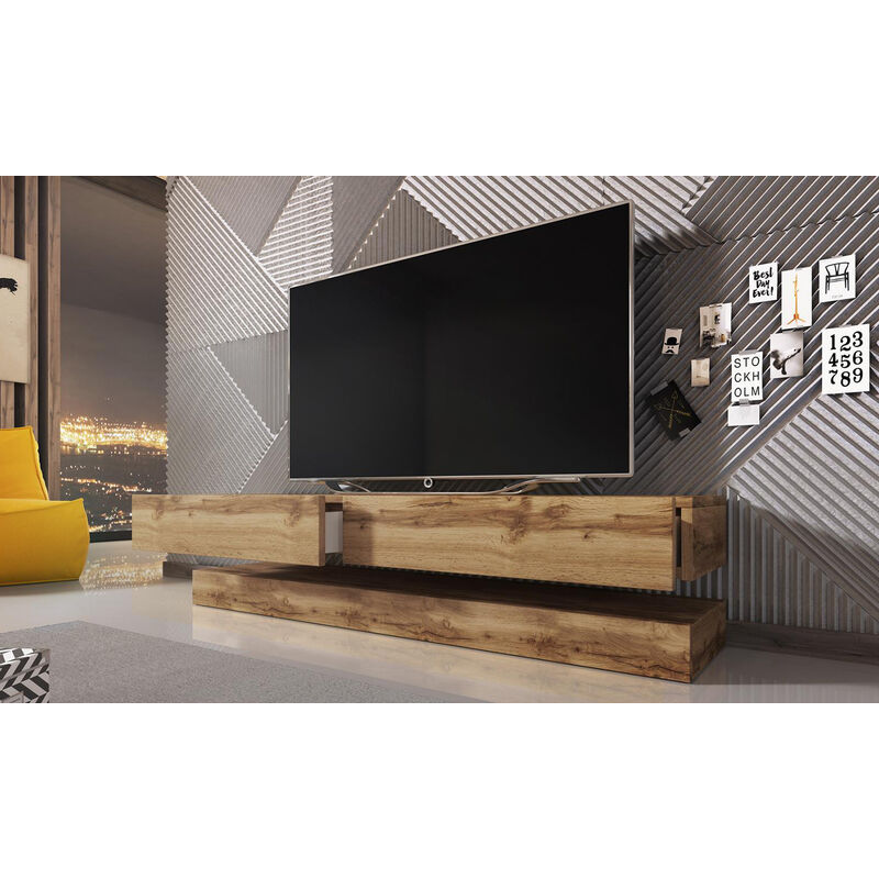 Meuble TV coloris chêne wotan - Hauteur 35 x Longueur 140 x Profondeur 40 cm -PEGANE-