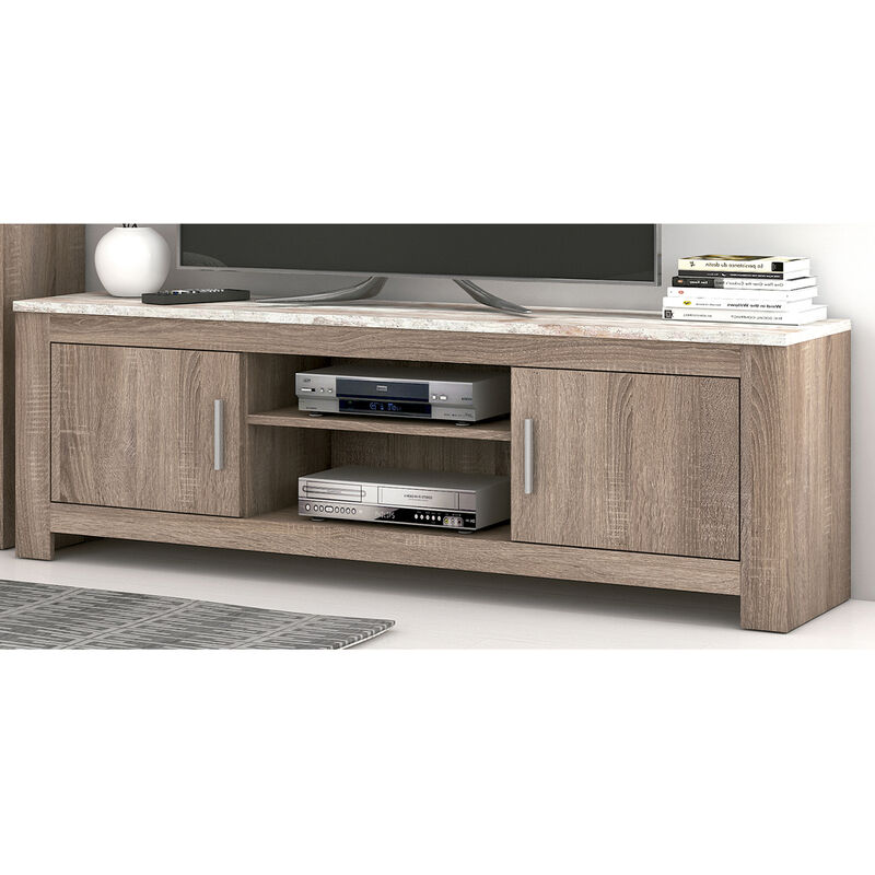 Meuble tv coloris Chêne truffé, blanc vieilli - Longueur 173 x Profondeur 45 x Hauteur 57,6 cm Pegane