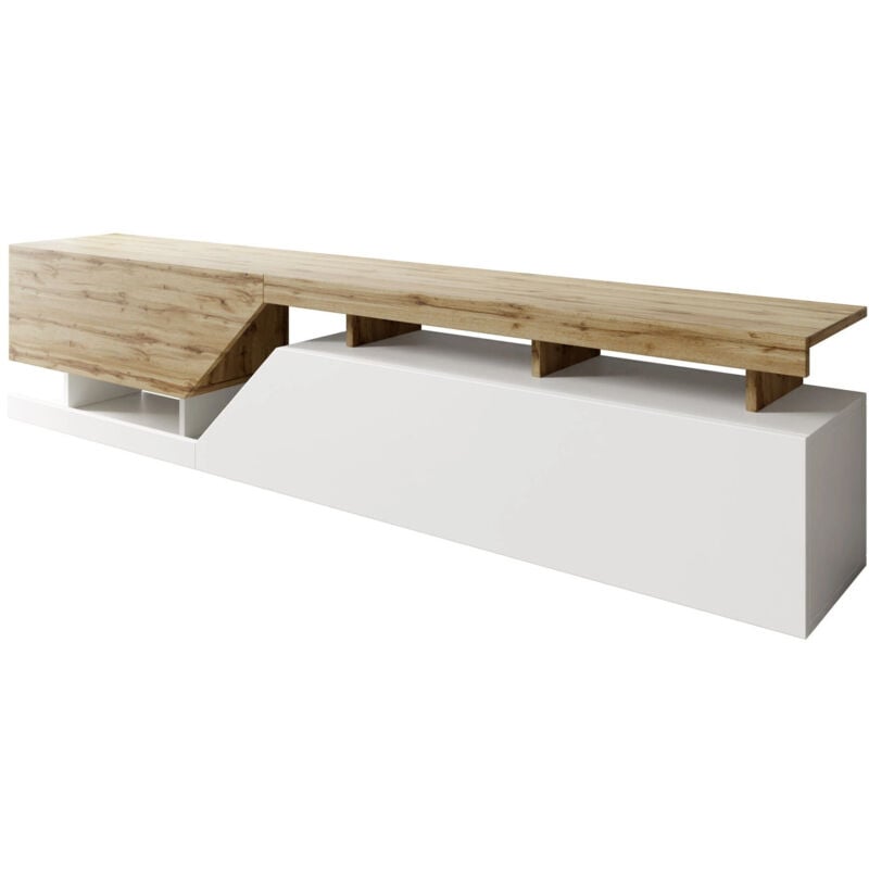Meuble tv Comfivo Daldune 104, Blanc + Chêne wotan, Le nombre de portes: 0, Nombre de tiroirs: 0, 200x47x35cm