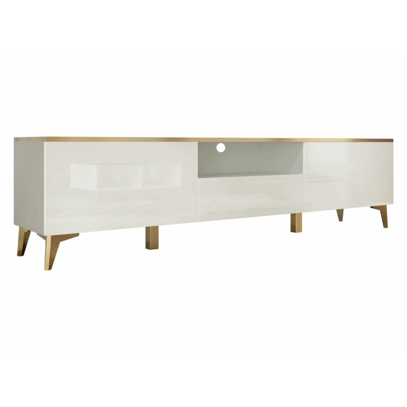 Meuble tv Comfivo Virfera 102, Beige + Brillant beige, Le nombre de portes: 0, Nombre de tiroirs: 0, 200x50x40cm