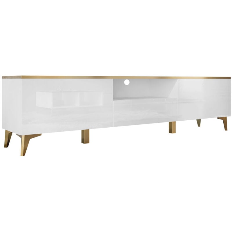 Meuble tv Comfivo Virfera 102, Blanc + Blanc brillant, Le nombre de portes: 0, Nombre de tiroirs: 0, 200x50x40cm