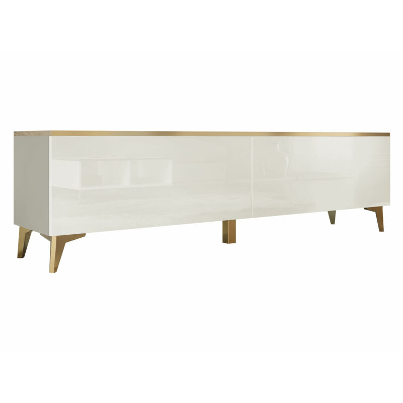 Arredamento1 - Meuble tv Comfivo Virfera 103, Beige + Brillant beige, Le nombre de portes: 0, Nombre de tiroirs: 0, 180x50x40cm
