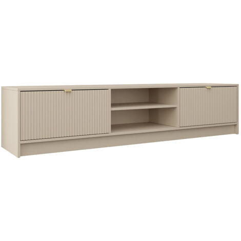 Meuble TV Comfivo Larmire 104 – Beige – Dimensions 180x40x40cm – Stratifié et MDF – Ouvertures pour câbles