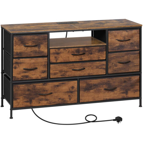 Meuble TV Commode 8 Tiroirs 120x75x36 cm – Buffet Multifonction Avec LED, Prises Électriques Et Ports USB pour Salon, Chambre Et Bureau