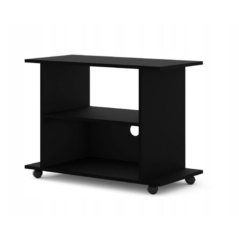 Meuble TV Commode TV Yogi Noir mat 60x80x40cm (HxlxP) 2étagères avec roues design moderne