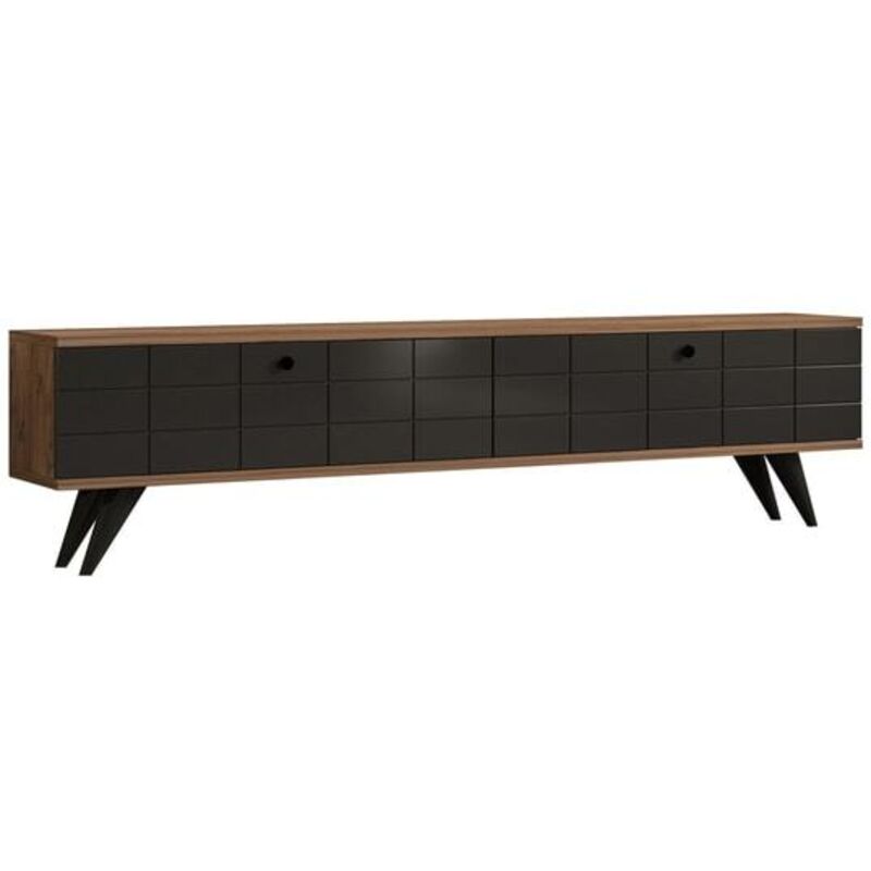 Meuble TV contemporain 2 portes Sassox L160cm Bois foncé et Anthracite Meuble TV contemporain 2 portes Sassox L160cm Bois foncé et Anthracite