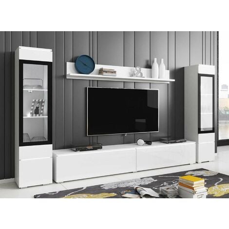 Meuble TV contemporain blanc laqué avec LED - VERONICA XL - blanc