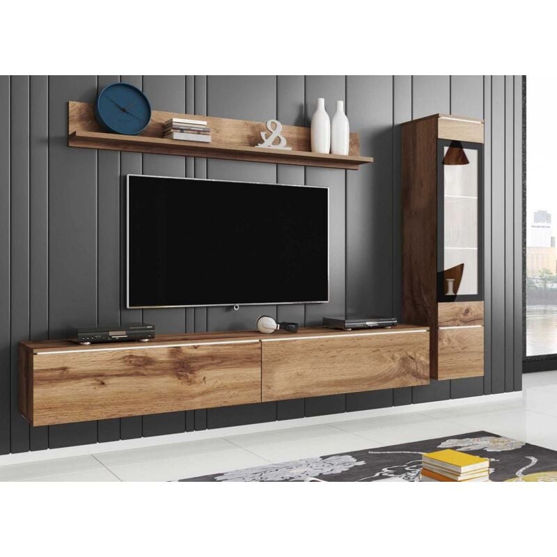 Deco In Paris - veronica - Meuble tv contemporain chêne vieilli avec led - veronica