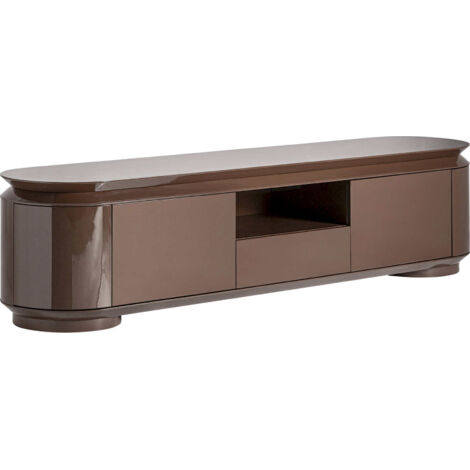Meuble TV contemporain en bois MDF finition brillante marron - Marron brillant effet bois