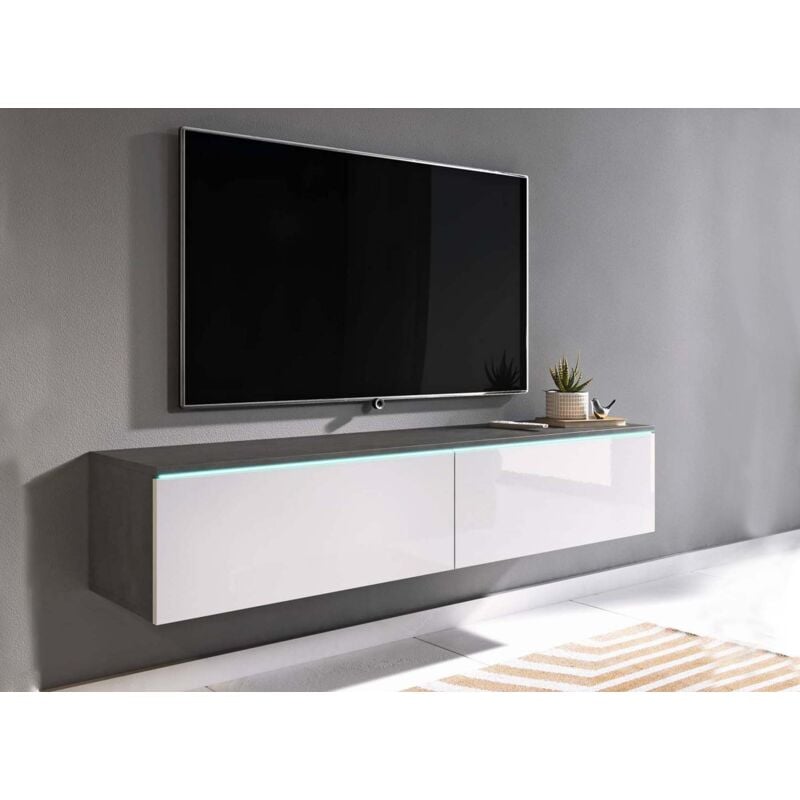 Deco In Paris - malorie - Meuble tv contemporain gris et blanc avec led 2 portes malorie - 180 cm