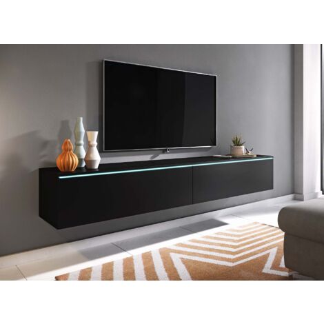 Meuble TV contemporain noir avec LED 2 portes MALORIE - 180 cm