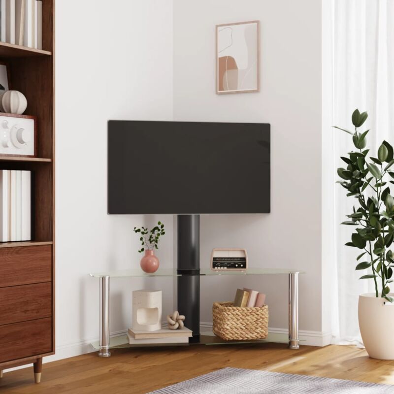 Torana - Meuble tv d'angle 2 niveaux pour 32-70 pouces noir argenté