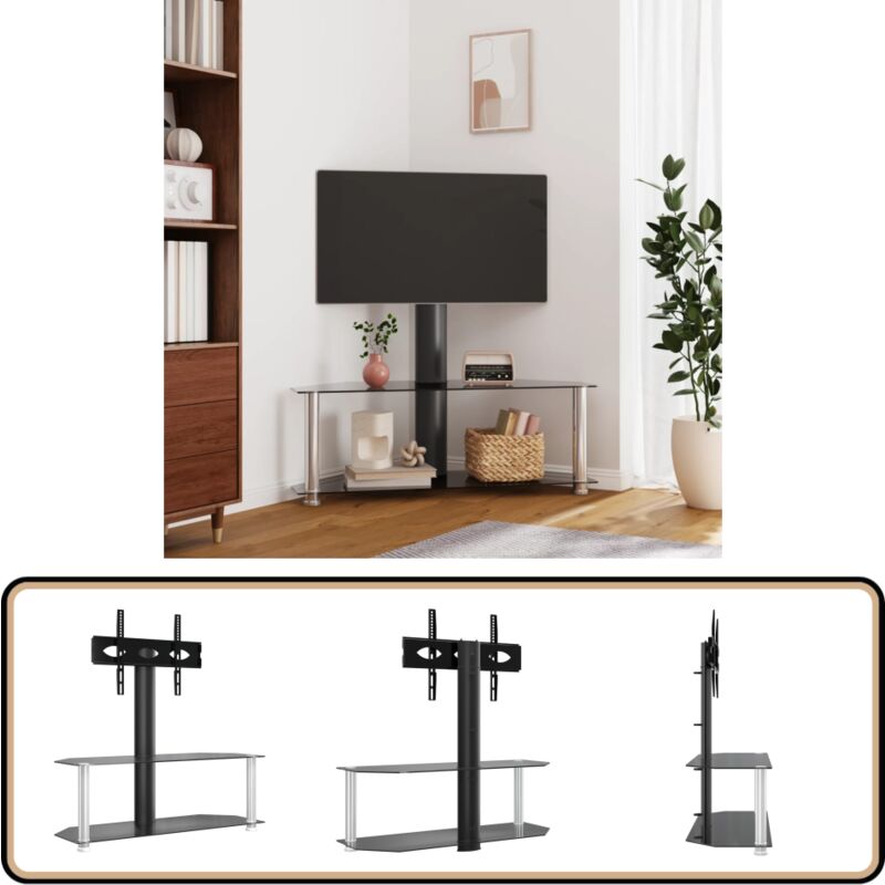 Vidaxl - Meuble tv d'angle 2 niveaux pour 32-70 pouces noir argenté - Meuble Tv D'angle - Meuble Tv Moderne - Support Tv Pivotant - Meuble Tv Avec