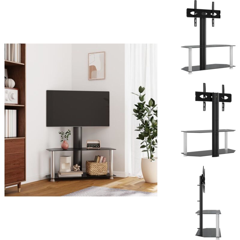 Vidaxl - Meuble tv d'angle 2 niveaux pour 32-70 pouces noir argenté - Meuble Tv D'angle - Meuble Tv Suspendu - Support Tv Pivotant - Meuble Tv Avec