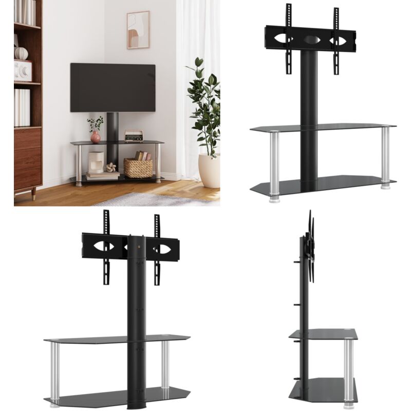 Vidaxl - Meuble tv d'angle 2 niveaux pour 32-70 pouces noir argenté - Meuble Tv D'angle - Meuble Tv Suspendu - Support Tv Pivotant - Meuble Tv Avec