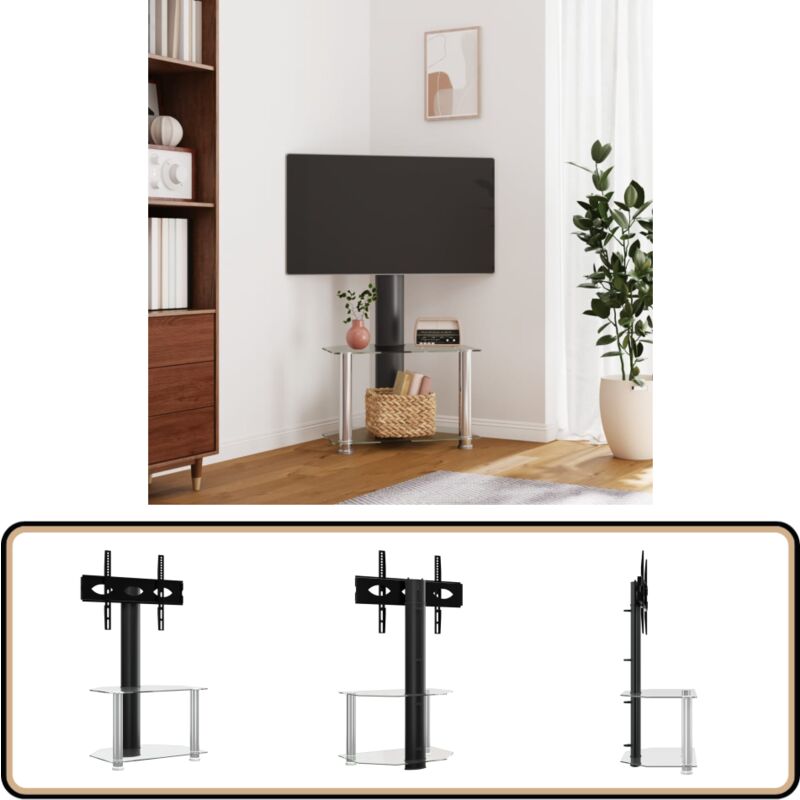 Vidaxl - Meuble tv d'angle 2 niveaux pour 32-70 pouces noir argenté - Meuble Tv D'angle - Meuble Tv Suspendu - Support Tv Pivotant - Rangement Tv