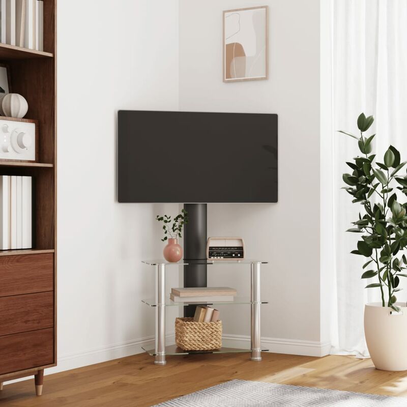 Torana - Meuble tv d'angle 3 niveaux pour 32-70 pouces noir et argenté