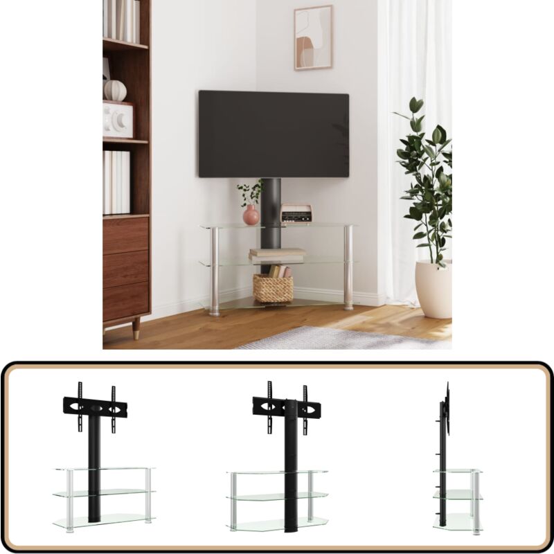 Vidaxl - Meuble tv d'angle 3 niveaux pour 32-70 pouces noir et argenté - Meuble Tv D'angle - Support Tv Pivotant - Meuble Tv Peu Encombrant