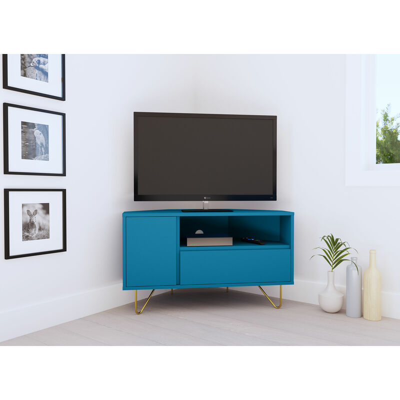 Meuble TV d'angle bleu canard DARINA