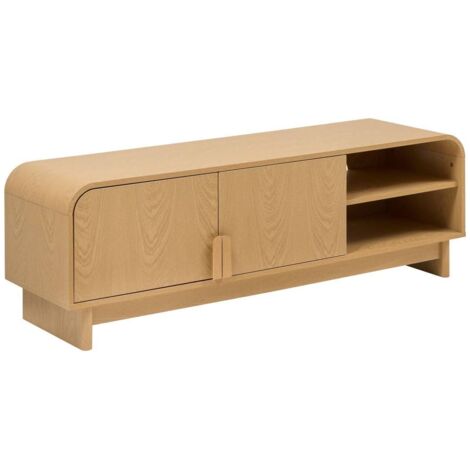 Meuble TV de 2 portes et 1 étagère coloris Beige - longueur 140 x Profondeur 40 x Hauteur 45 cm
