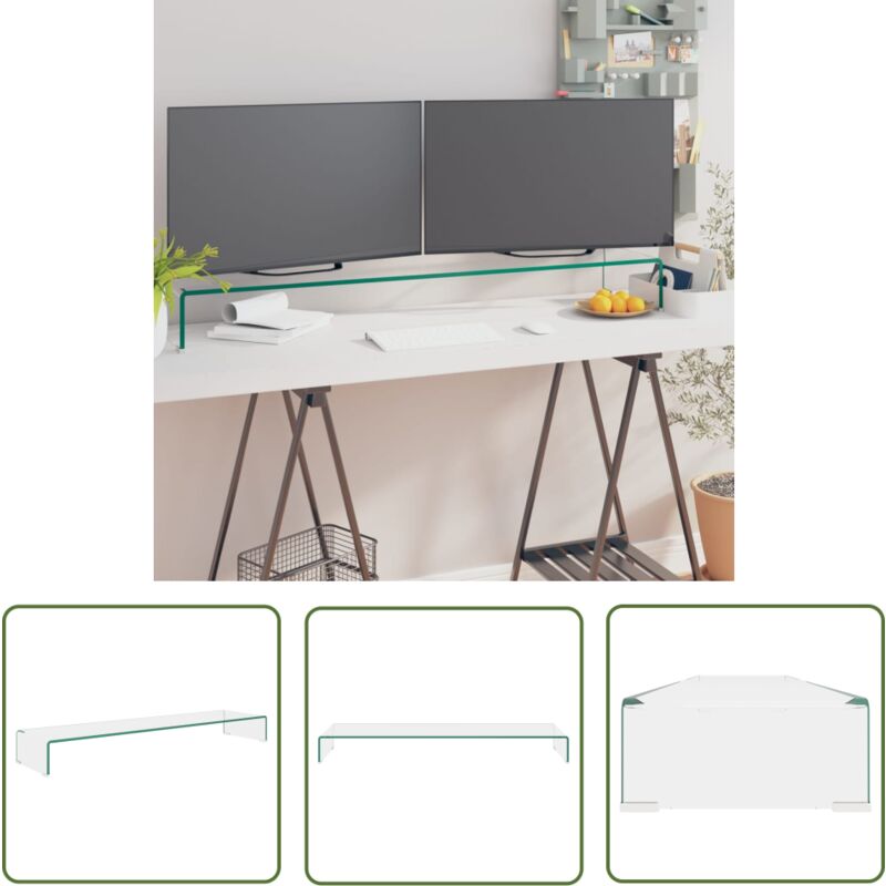 The Living Store Meuble TV/pour moniteur 120x30x13 cm verre transparent - Support Tv - Meuble Tv - Stand Tv - Support Ecran - Bureau Informatique